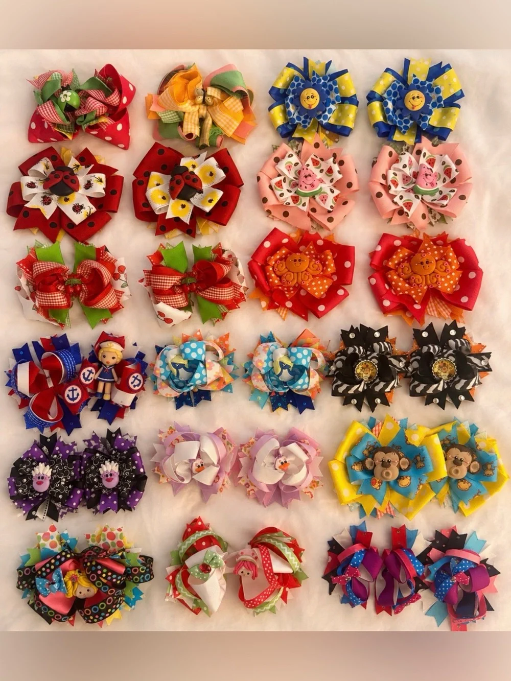 Girls Multicolor Ribbon Hair Bow Set - Playful Assorted Styles